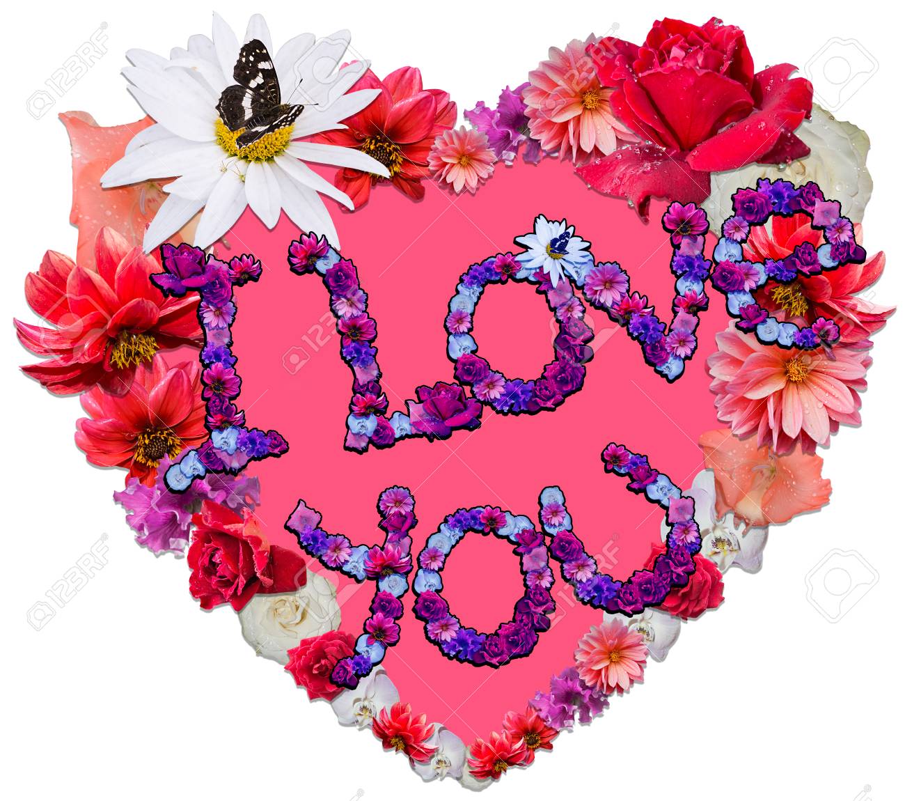 Beautiful Heart With Legend Made Of Different Flowers As A Symbol Of Love  On White Background. Stock Photo, Picture and Royalty Free Image. Image  41943982., image size:1300x1150