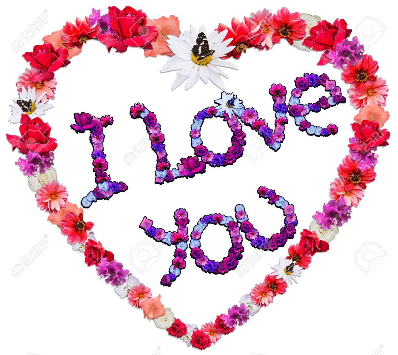 Belle Coeur Avec La Legende Faite De Differentes Fleurs Comme Un Symbole De L Amour Sur Fond Blanc Banque D Images Et Photos Libres De Droits Image