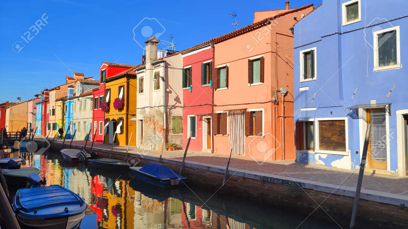 Venice Italy Burano City view island with colorful houses in with boats - 169323702 Venice Italy Burano City view island with colorful houses in with boats - 169323702