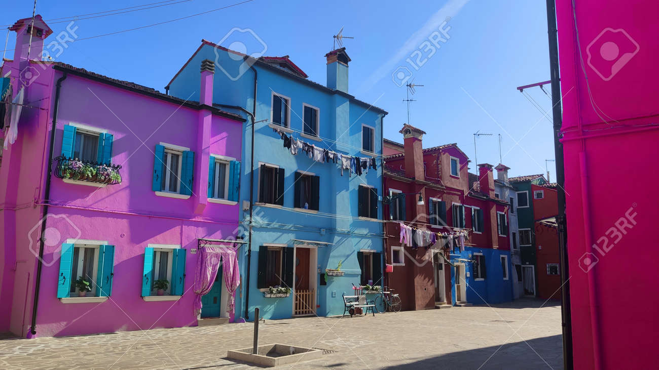 Venice Italy Burano, City view island with colorful houses - 164623017 Venice Italy Burano, City view island with colorful houses - 164623017