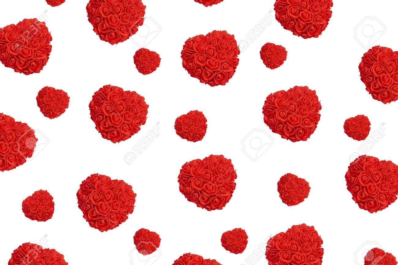 repeating pattern of red hearts of roses for a surprise gift on a white background for the holiday valentine's day - 162659311 repeating pattern of red hearts of roses for a surprise gift on a white background for the holiday valentine's day - 162659311