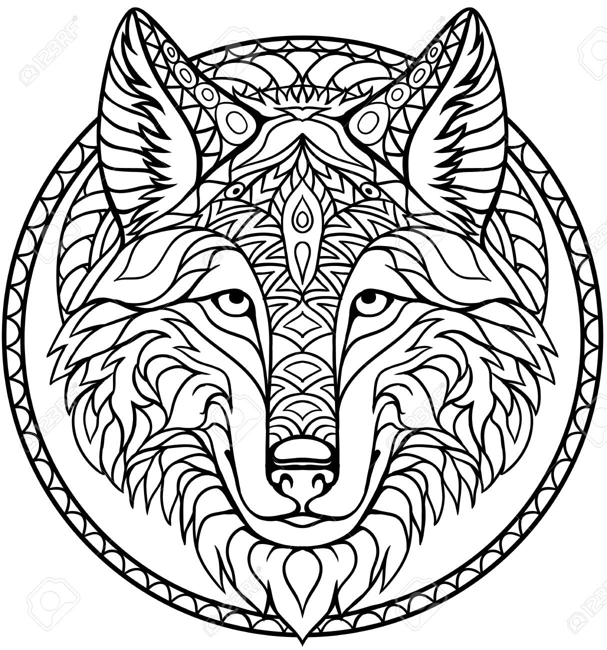 Doodle Wolf Coloring Book Outline Drawing In Vector Royalty Free - Doodle Wolf Coloring Book Outline Drawing In Vector Royalty Free