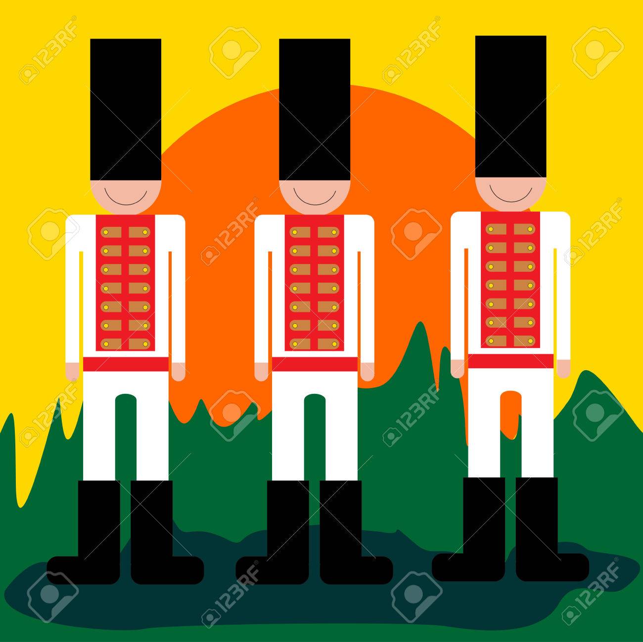 british royal guards stand guard in suits and hats royalty free