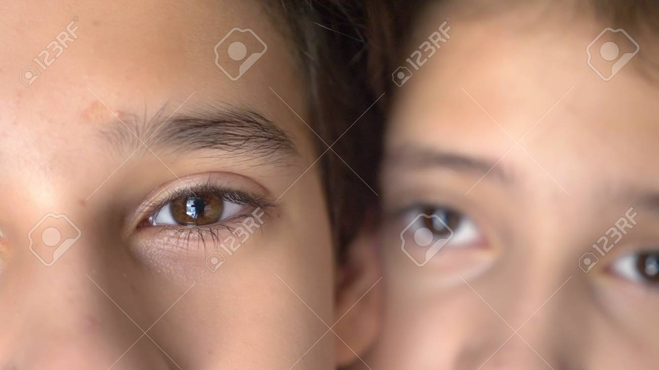 Close Up The Brown Eyes Of A Boy And A Teen Girl Are Near Twins Stock Photo Picture And Royalty Free Image Image