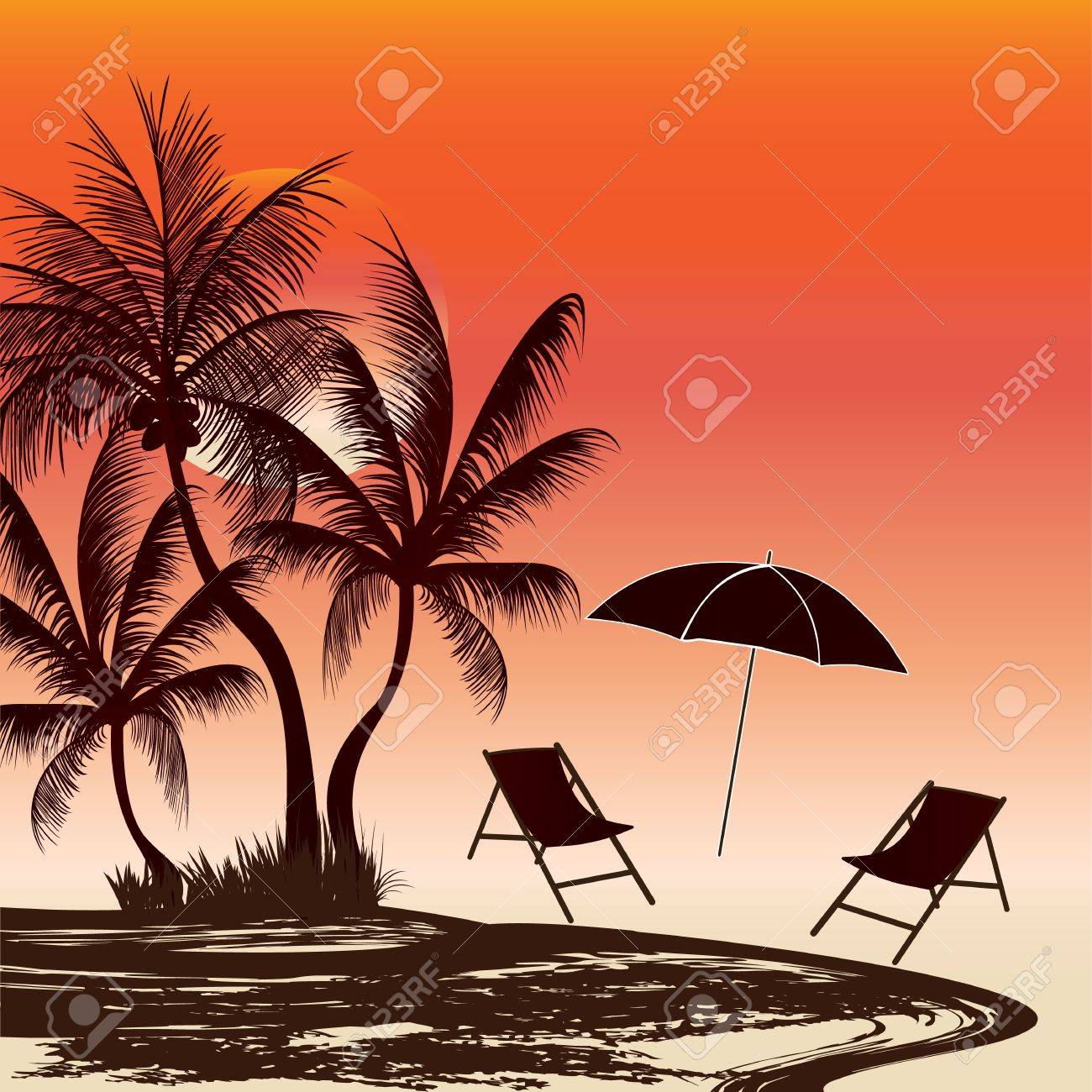 屋外の夕方シーン リラックスする場所 のイラスト素材 ベクタ Image