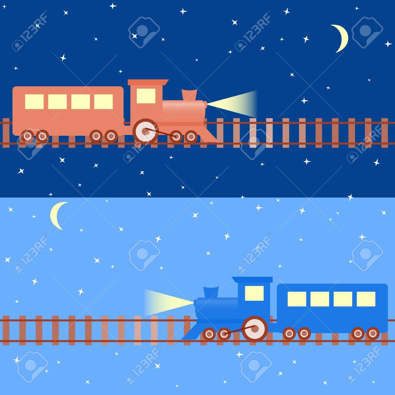 夜空に電車で漫画のシームレスなパターンのイラスト素材 ベクタ