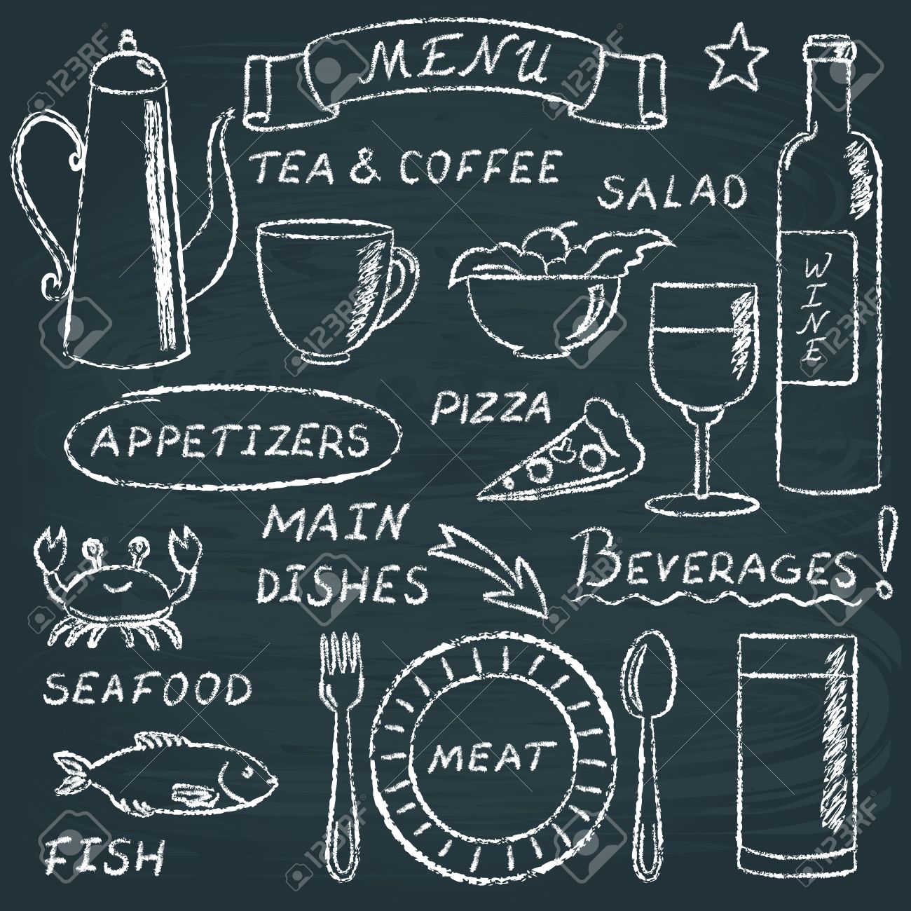 chalkboard menu elements set 2 royalty free cliparts vectors and chalkboard menu