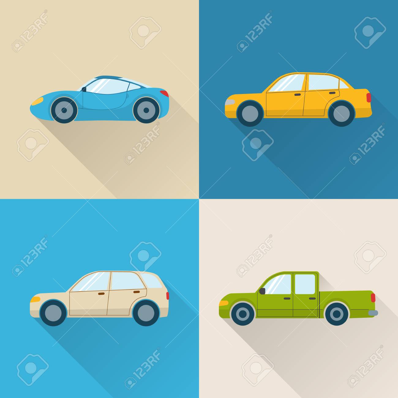 長い影のフラット車アイコンのセット のイラスト素材 ベクタ Image