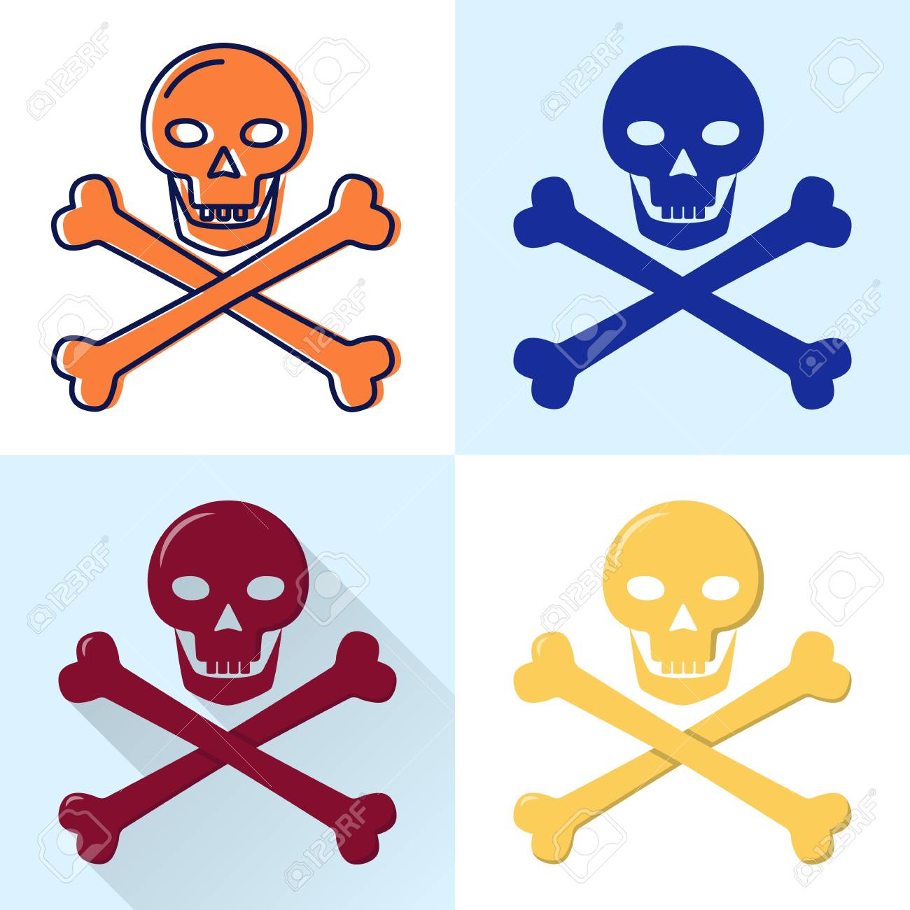 Skull And Crossbones Icon Set In Flat And Line Styles Clip Art Libres De Droits Vecteurs Et Illustration Image 115455816