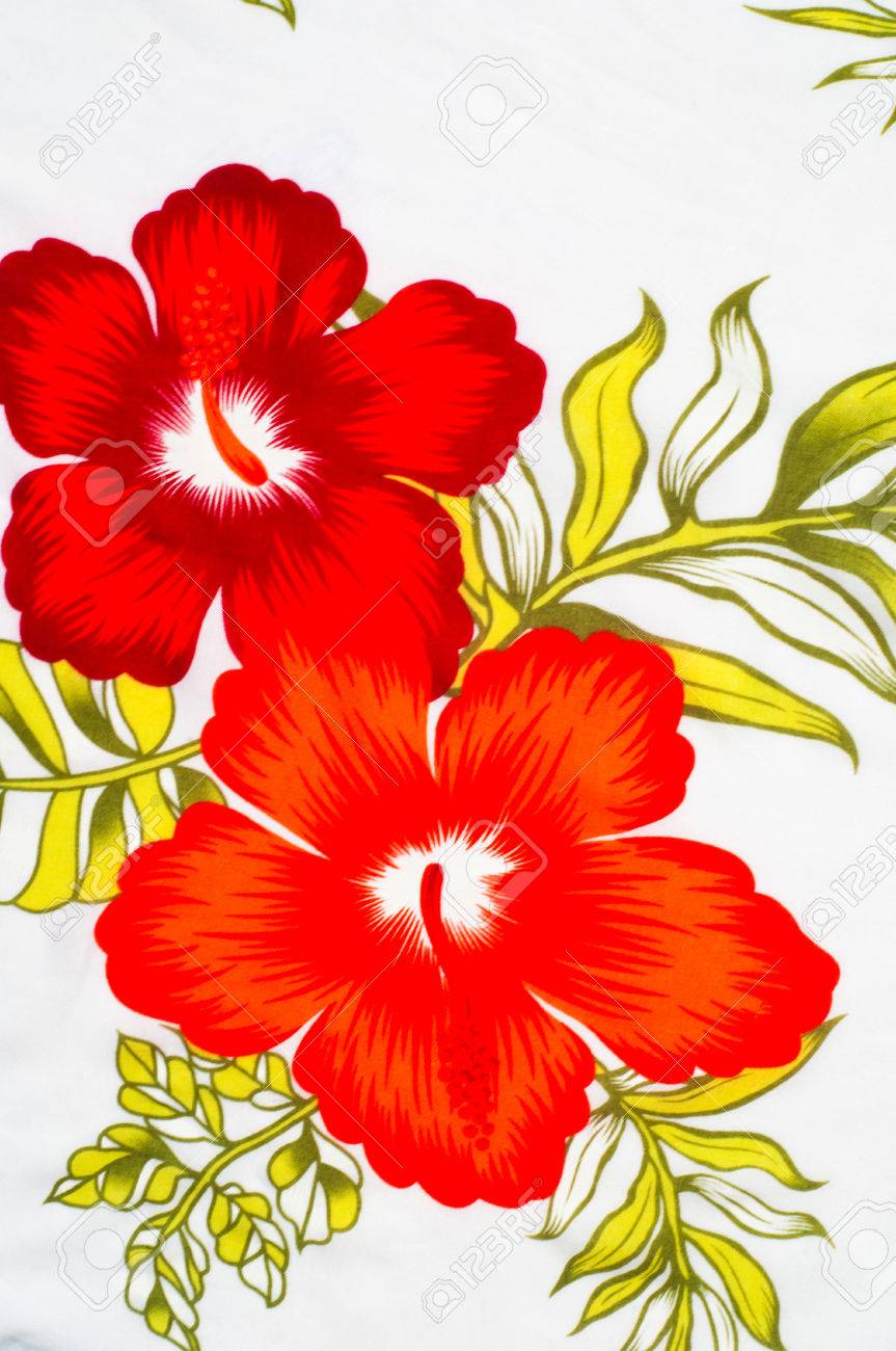 Tela De Algodón De Textura De Fondo Pintado Flores Rojas Sobre Un 