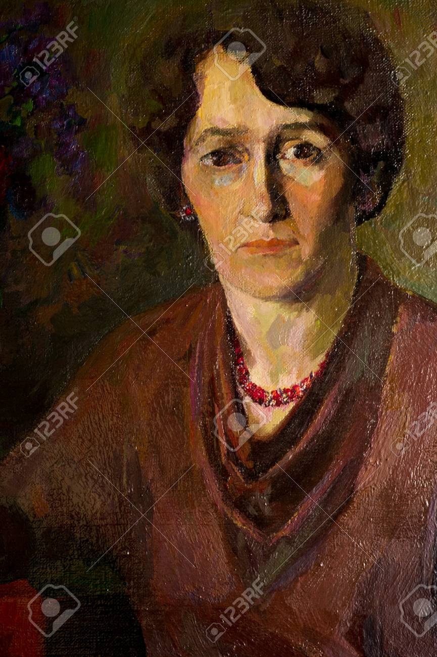 民族 M Sh Khaziev アーティスト画像は オイルで塗装 女性の肖像画 絵画 図面 絵画 や職業や趣味として図面を生産する人 アーティストのポーズの女性 の写真素材 画像素材 Image