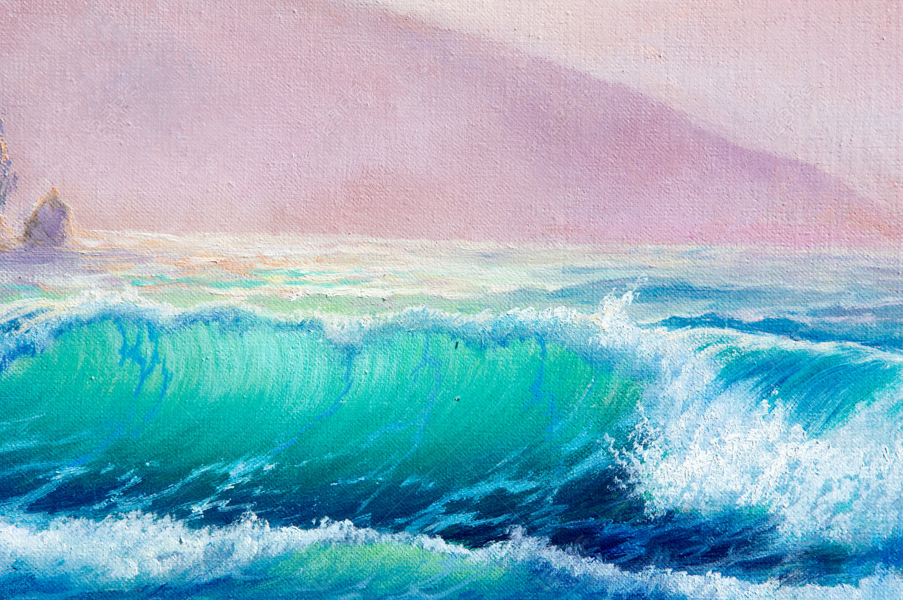 油絵 原画 オリジナル「空と海と波」 絵画 Masako's Gallery