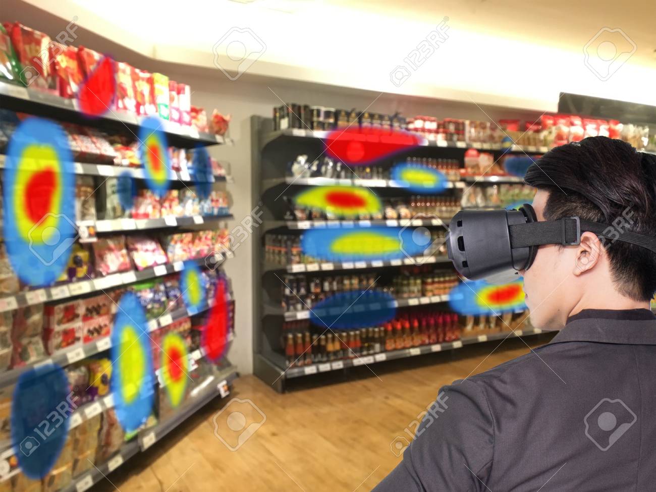 Augmented and virtual reality technology futuristic concept, Retailer use augmented combine virtual reality technology to find the data of eye tracking heat map to management, analysis, to improve - 89585340 Augmented and virtual reality technology futuristic concept, Retailer use augmented combine virtual reality technology to find the data of eye tracking heat map to management, analysis, to improve - 89585340