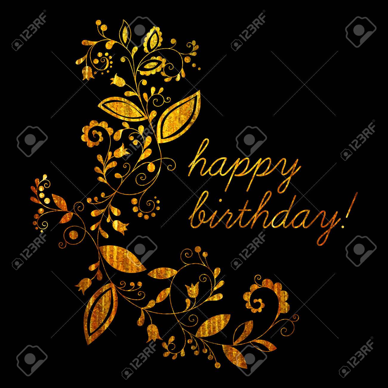 gold greeting happy birthday card with floral element in doodle free black birthday cards