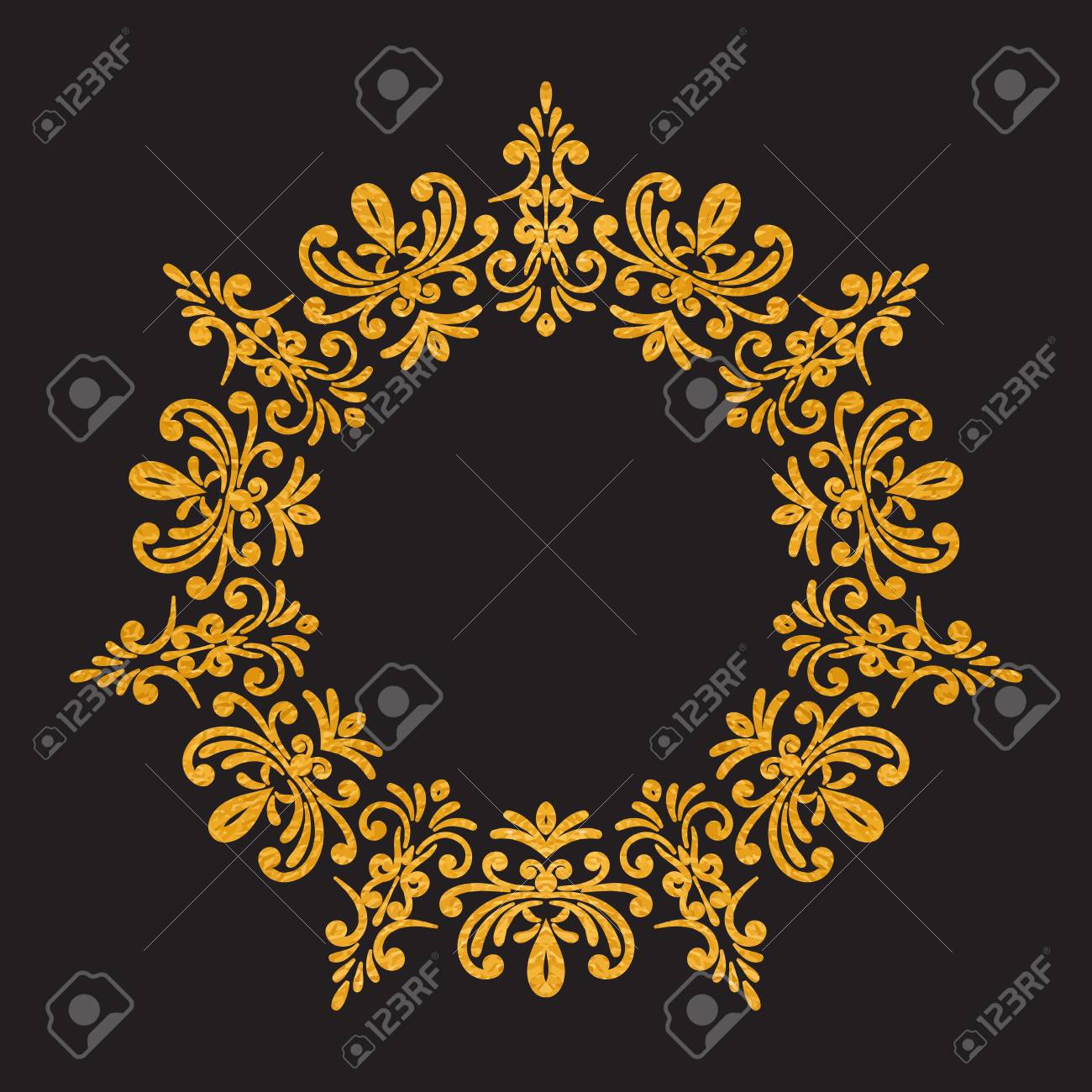 エレガントで豪華なヴィンテージの黒の背景の金の花のフレームをラウンドします のイラスト素材 ベクタ Image