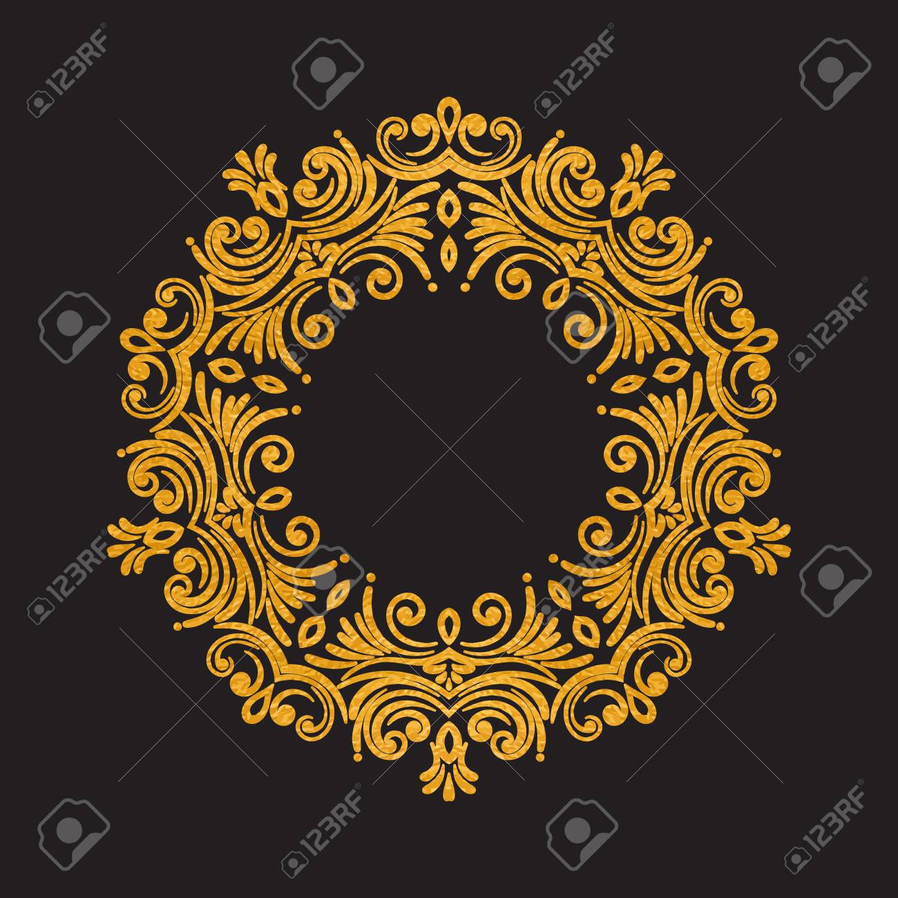 エレガントで豪華なヴィンテージの黒の背景の金の花のフレームをラウンドします のイラスト素材 ベクタ Image