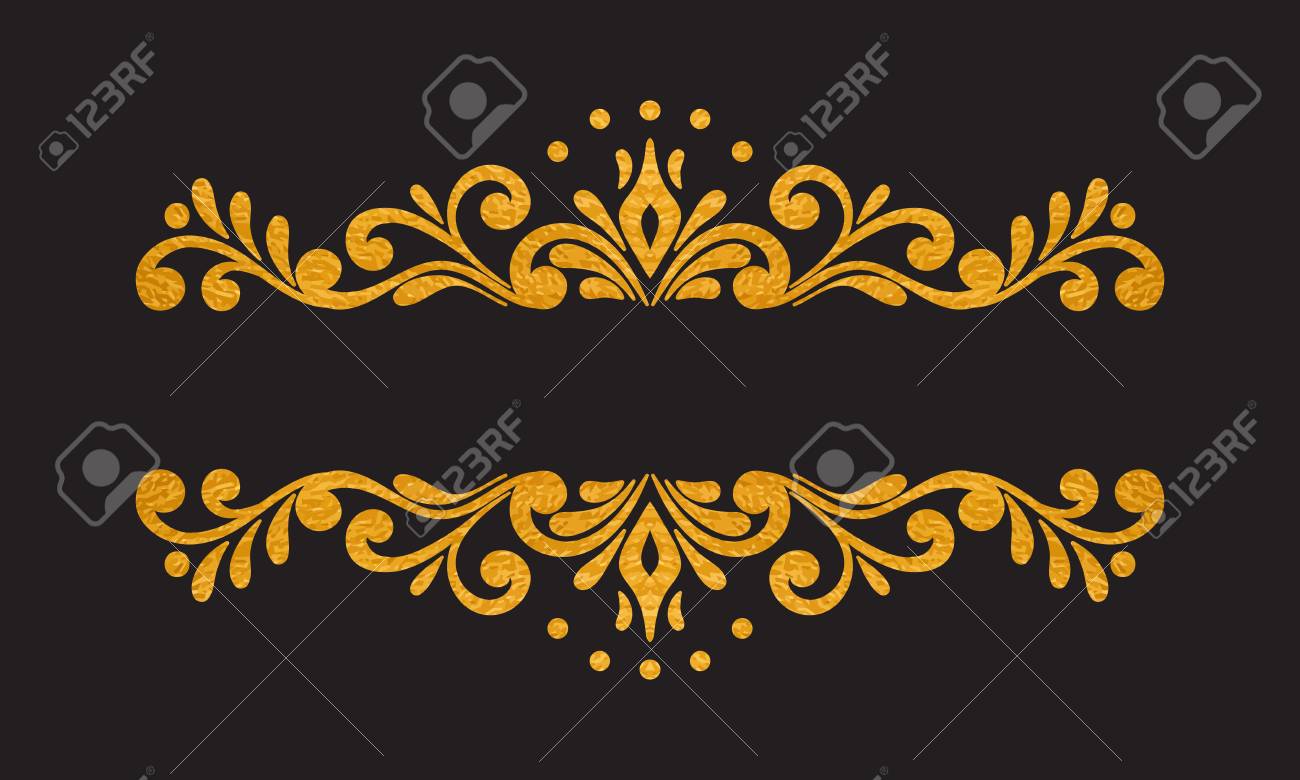 エレガントで豪華なヴィンテージ ゴールド花模様の手が黒い背景に装飾的な境界線やフレームを描画のイラスト素材 ベクタ Image