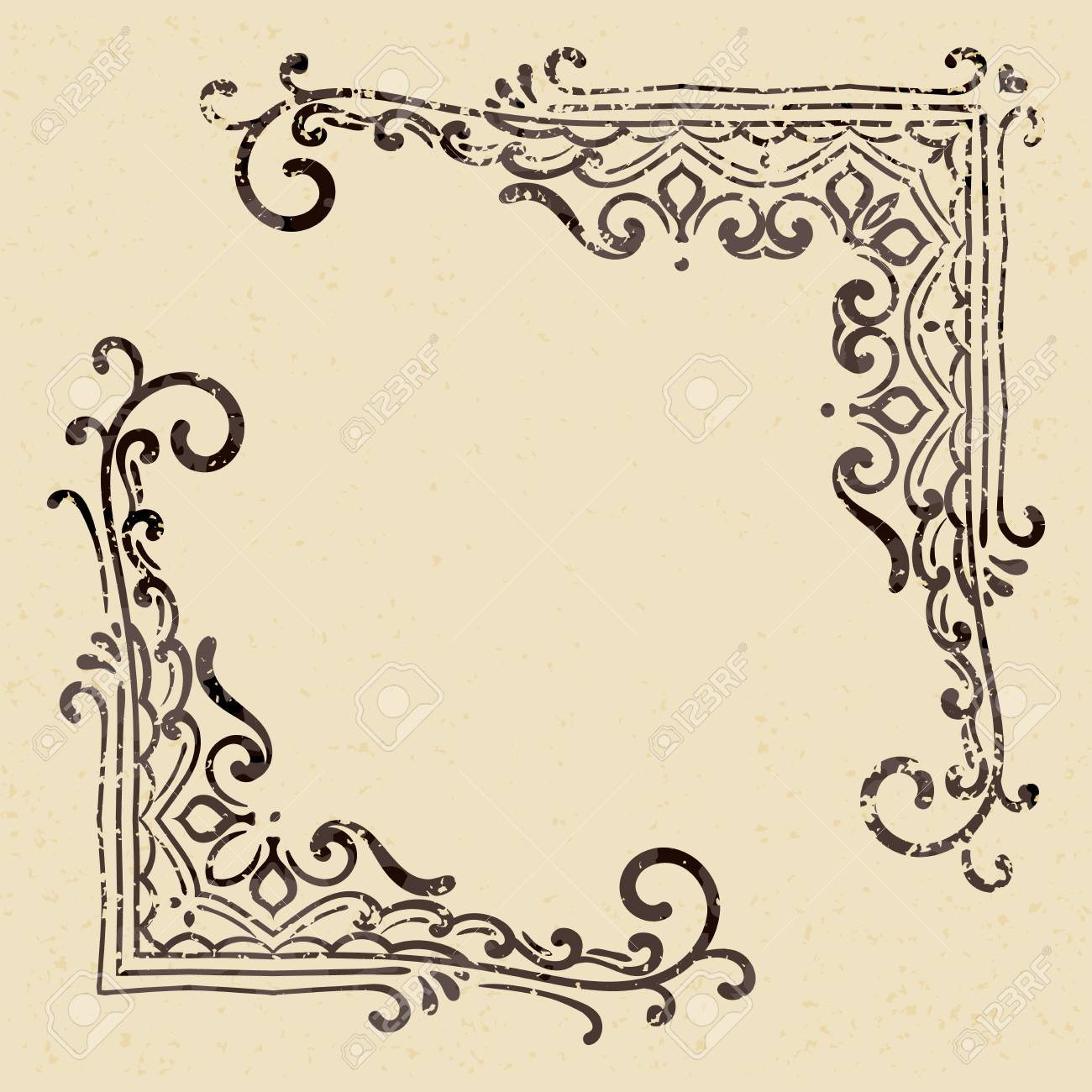 Set Of Vintage Corners In Grunge Style Elegant Hand Drawn Retro Royalty Free Cliparts Vectors And Stock Illustration Image 112266375