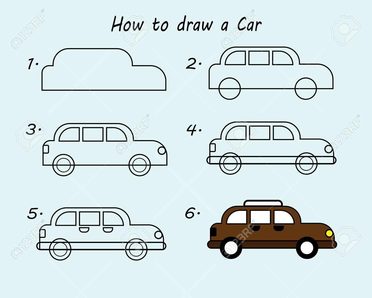 How To Draw A Car. Good For Drawing Child Kid Illustration. Vector  Illustration. Royalty Free SVG, Cliparts, Vectors, and Stock Illustration.  Image 164468540., image size:1300x1040