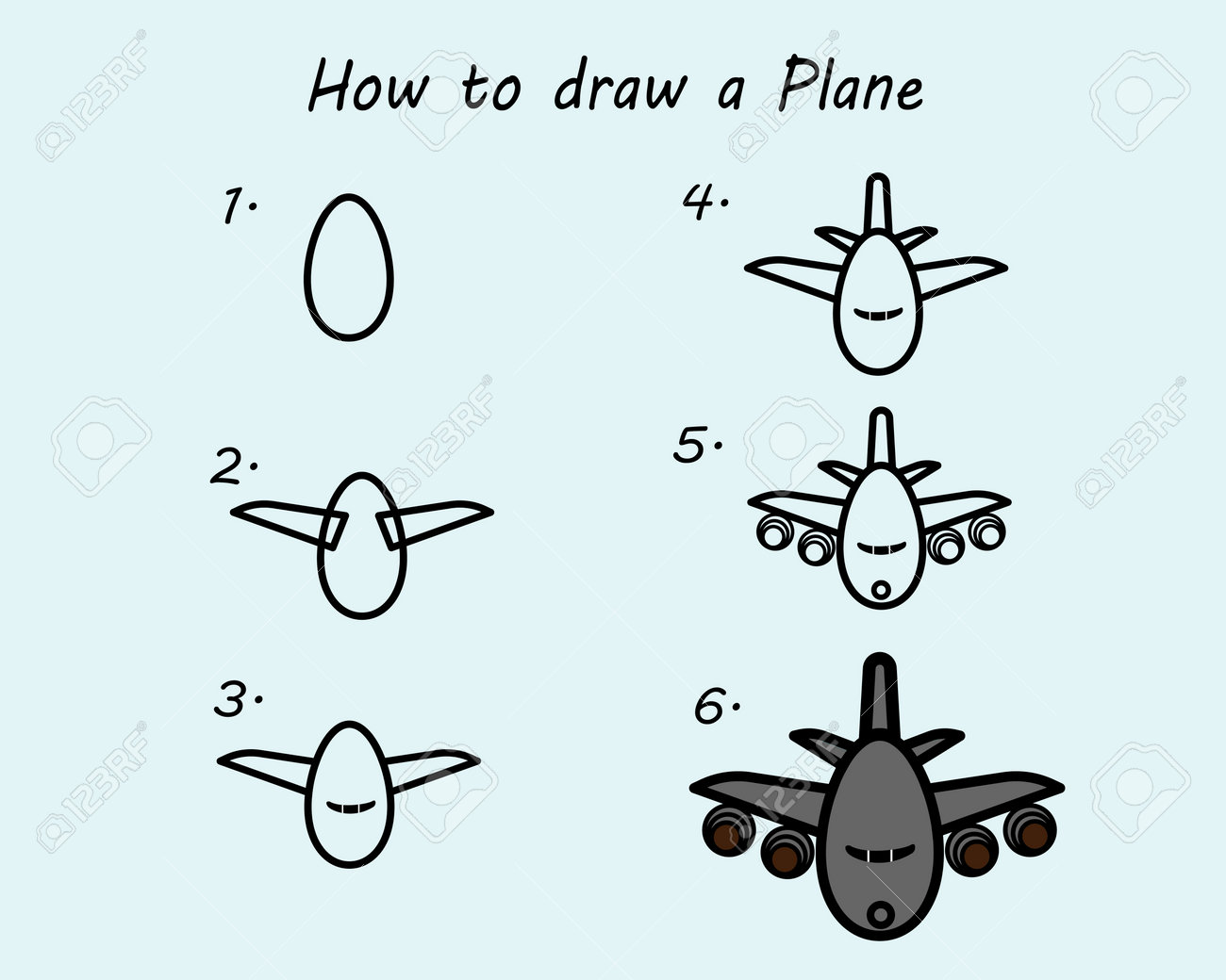 Drawing Tutorial A Plane Step By Step Repeats The Picture Drawing Royalty Free Cliparts Vectors And Stock Illustration Image 166113430