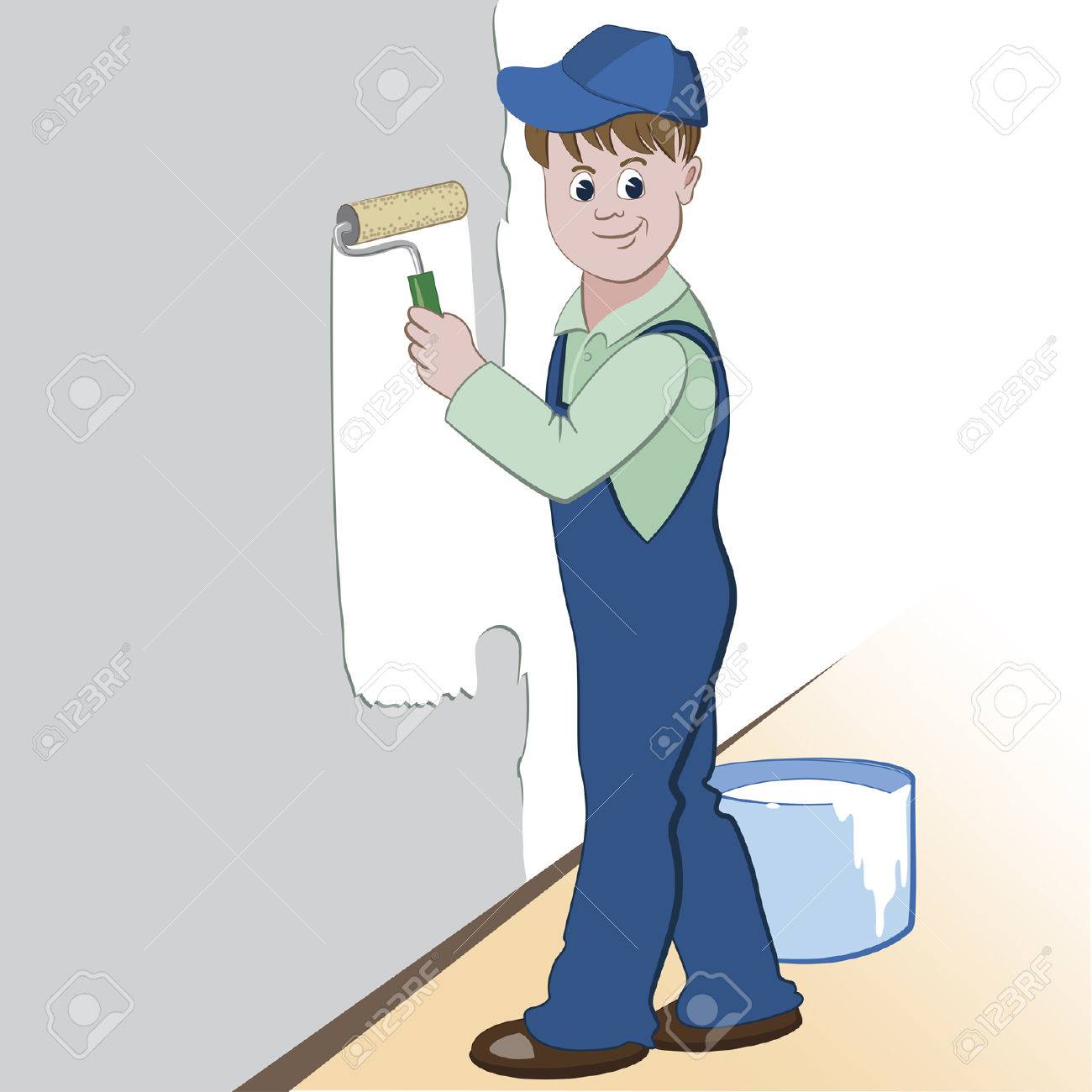 Ilustracion Del Trabajador Con El Rodillo Y La Pintura La Pintura