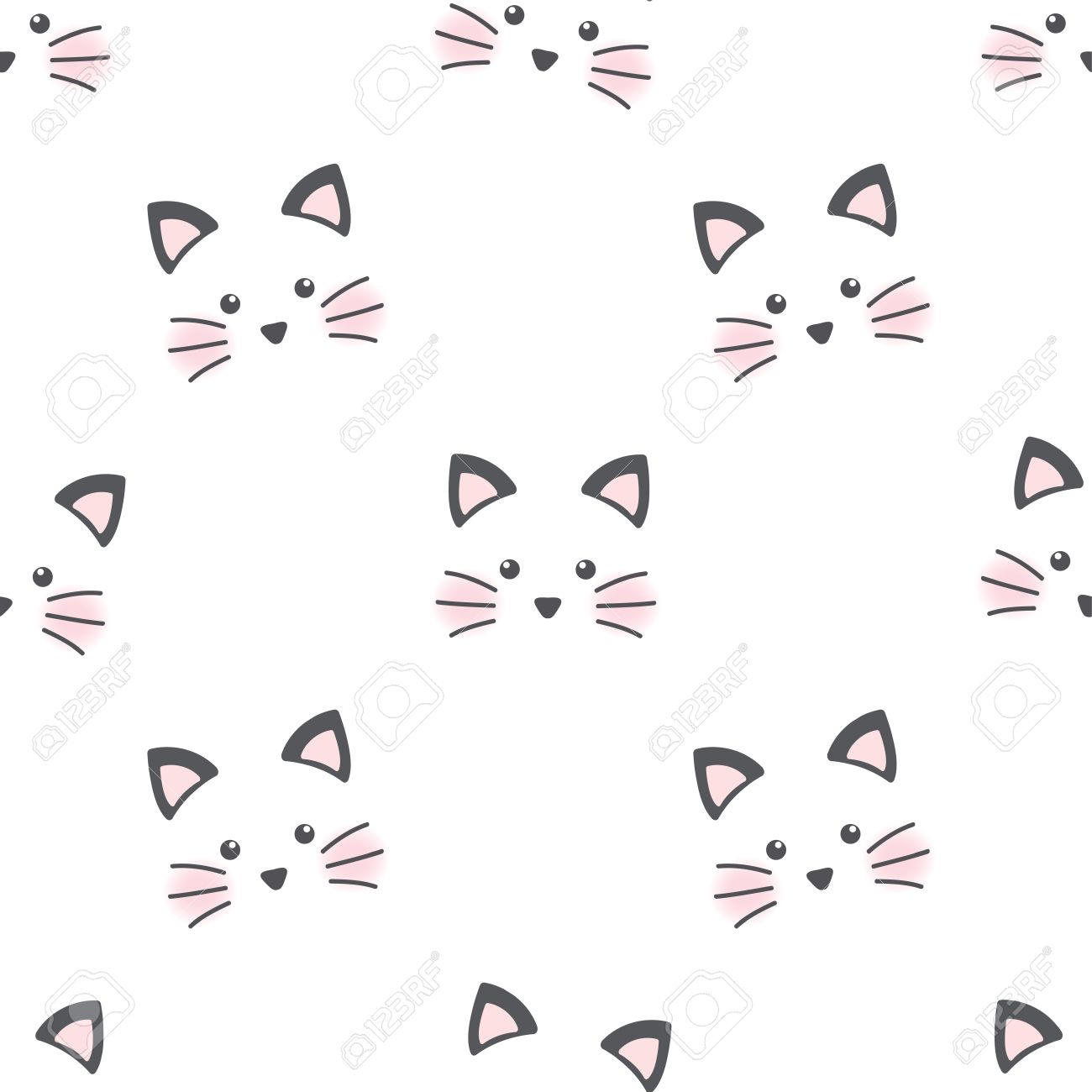 かわいい猫顔 シームレスな壁紙のイラスト素材 ベクタ Image 55792615