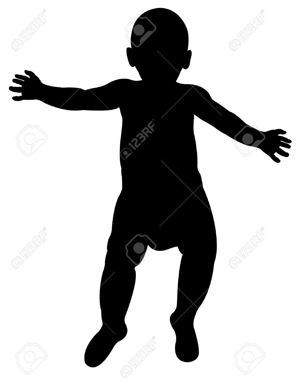 彼の背中のシルエットの上に平らに寝ている生まれたばかりの赤ちゃんベクトルのイラスト素材 ベクタ Image