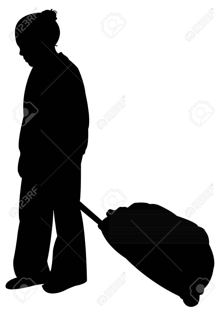 女の子運ぶ荷物シルエットのイラスト素材 ベクタ Image