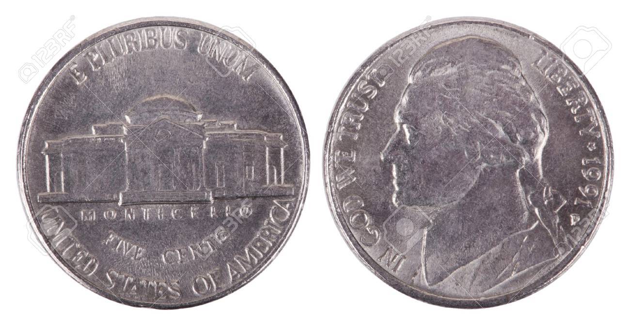 白い背景に分離されたアメリカ合衆国 5 セント (ニッケル) コインの両面。の写真素材・画像素材 Image 18929838