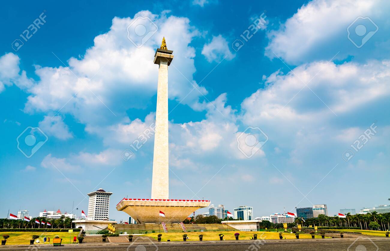 Ilustração do monumento nacional monas tower jakarta indonésia com fundo de  céu azul