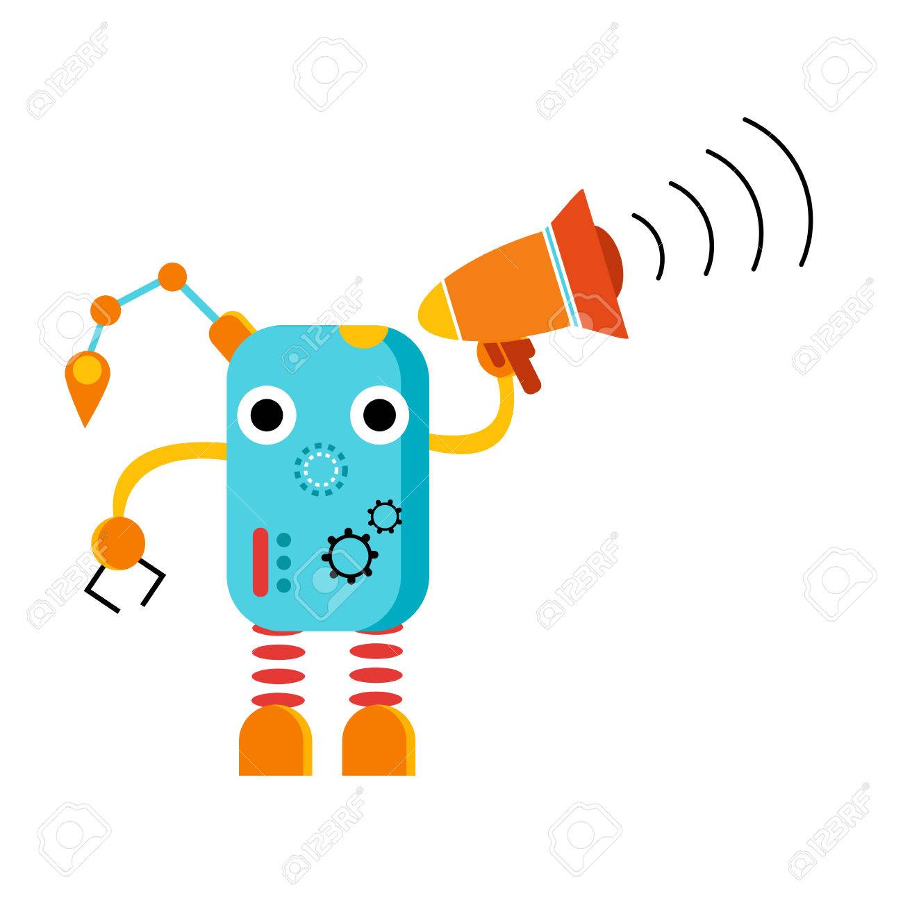 メガホンでかわいい漫画のロボット 大声で話す機のイラスト素材