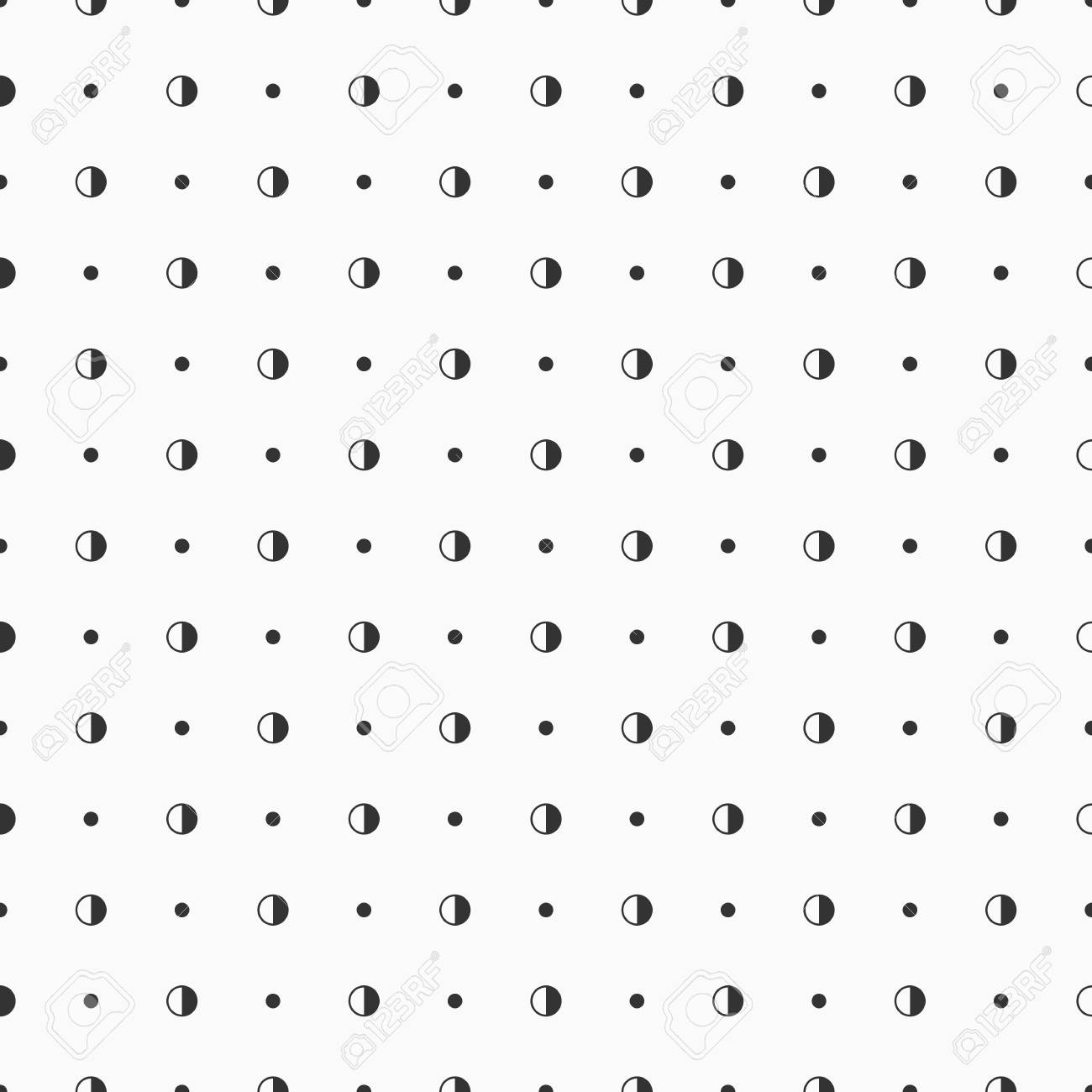 ベクターのシームレスなパターン ファブリック 壁紙 包装紙 カード ウェブの背景の抽象的なモノクロ トレンディなパターン 半分で塗りつぶされた円形の水玉 スタイリッシュでモダンな生地です のイラスト素材 ベクタ Image