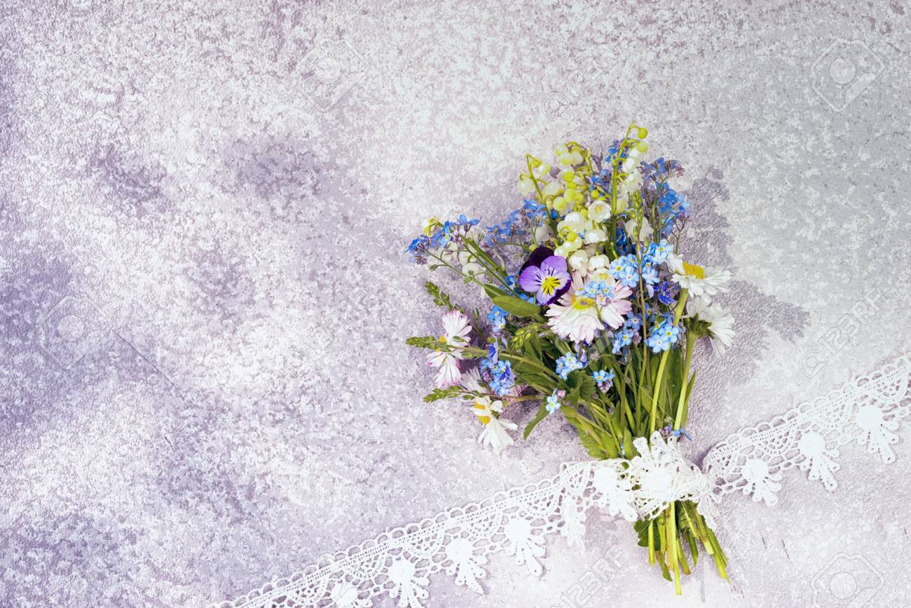 Bouquet Of Wild Flowers As Forget Me Not And Lily Of The Valley Stock Photo Picture And Royalty Free Image Image