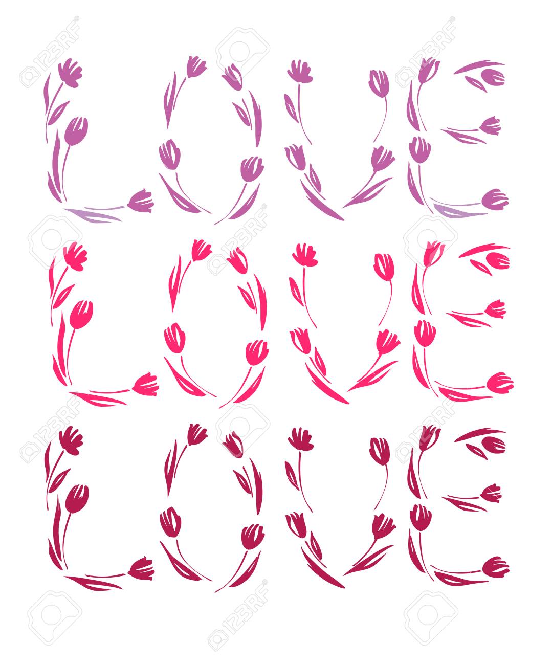 Banque d\u0027images , Le jour de Valentine heureux, mariage, amour carte de voeux. Aimez,vous le lettrage avec dessiné tulipes main.