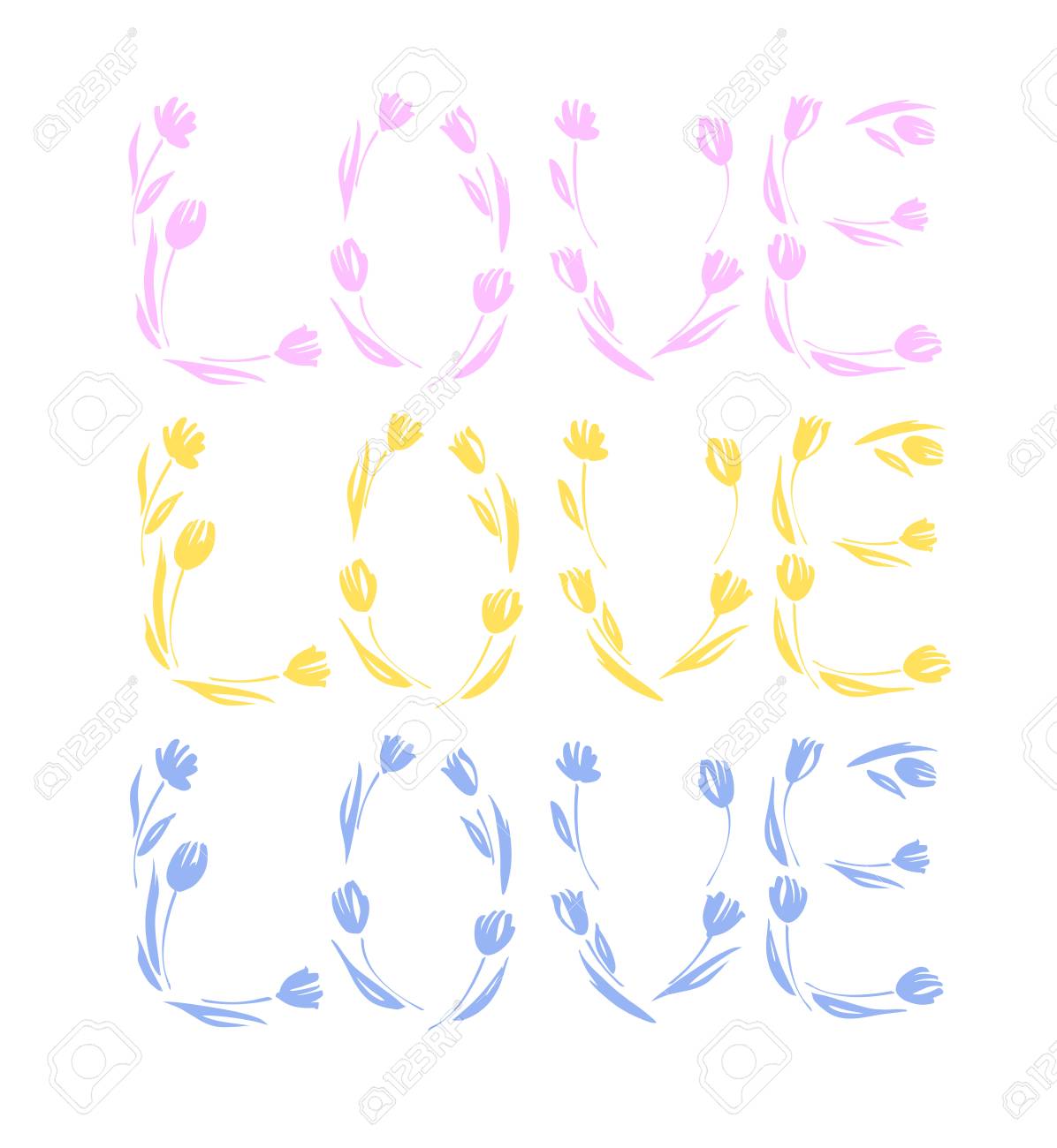Banque d\u0027images , Le jour de Valentine heureux, mariage, amour carte de voeux. Aimez,vous le lettrage avec dessiné tulipes main.
