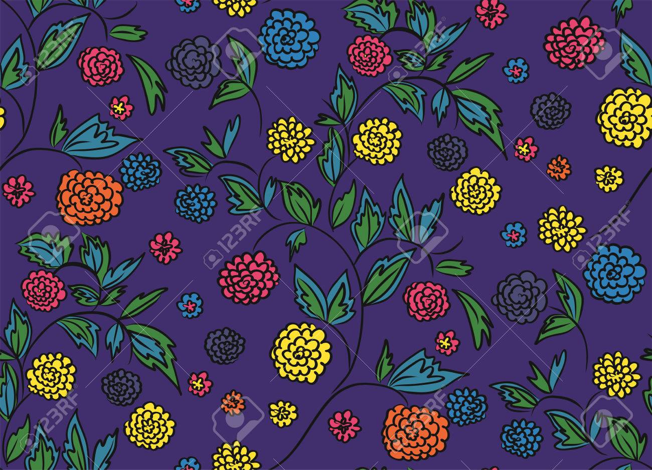 花と葉 春 夏シーズン花のシームレスな背景パターン ベクトル繊維