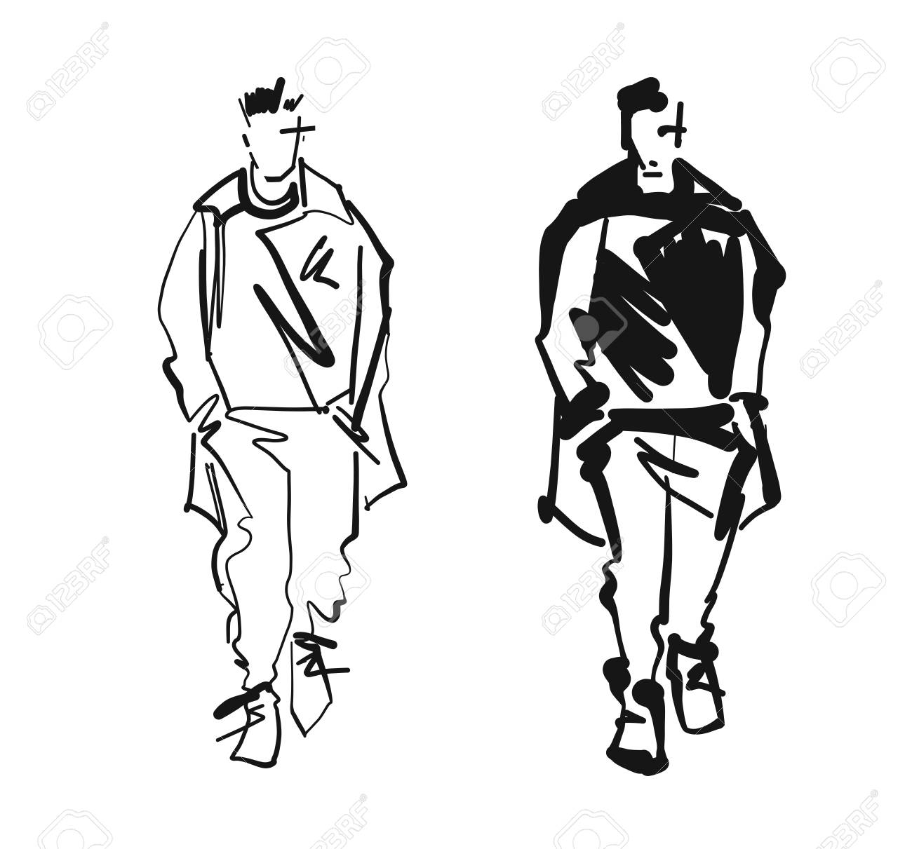 fashion man model silhouettes hand drawn monochrome vector