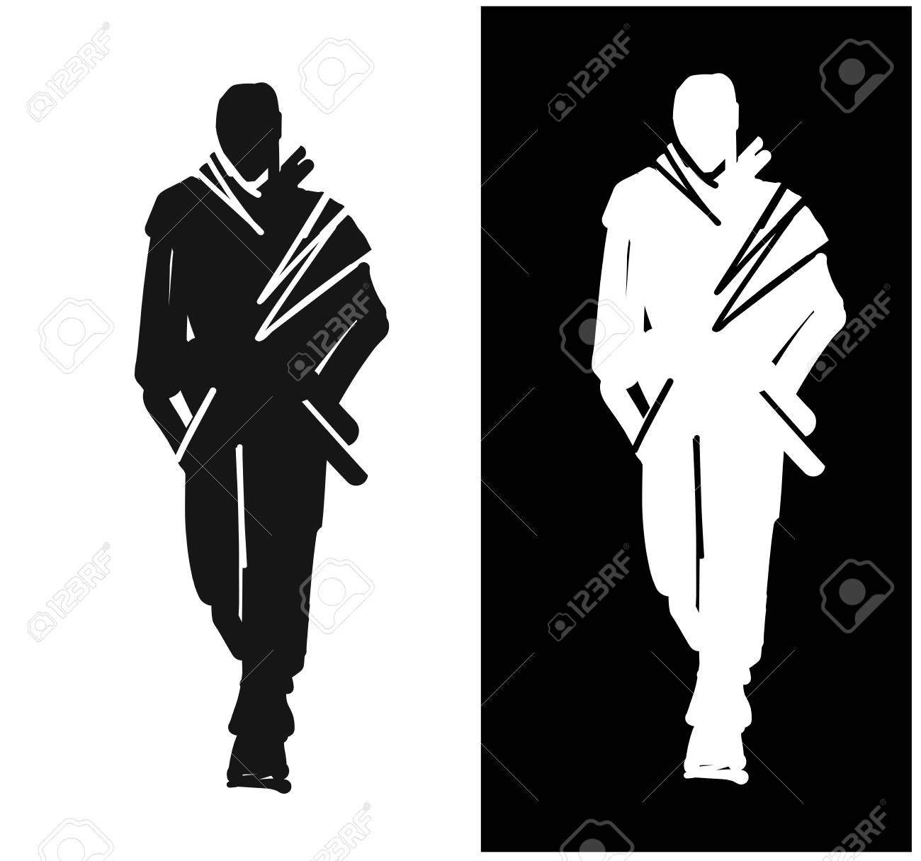 fashion man model silhouettes hand drawn male fashion illustration