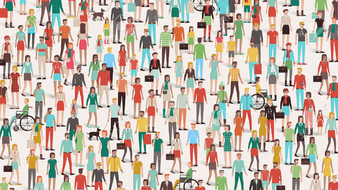 crowd of people banner men women and children different ethnic
