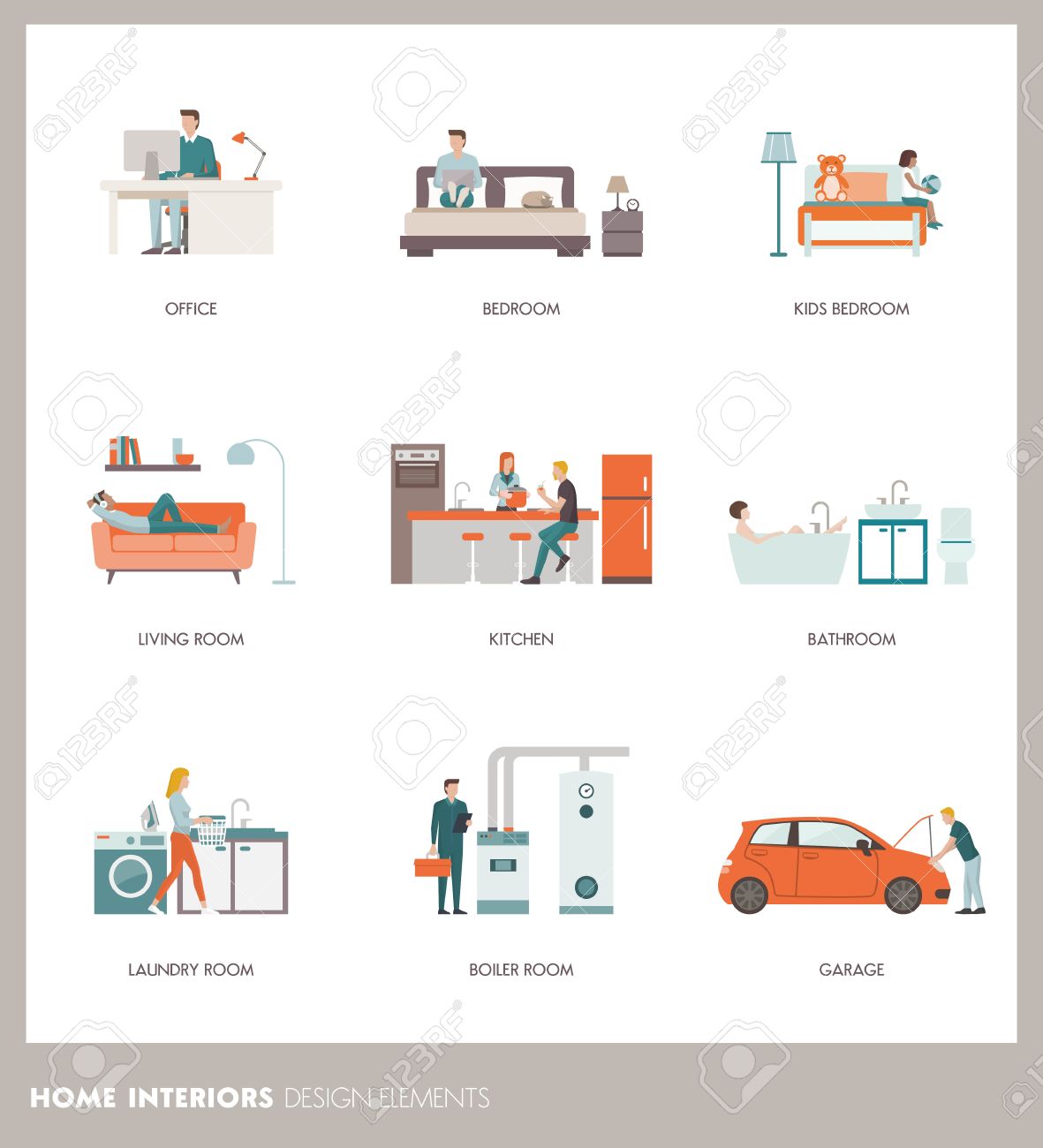 Konzeptionelle Home Zimmer Interieur Mit Menschen, Objekte Und ... Konzeptionelle Home Zimmer Interieur Mit Menschen, Objekte Und ...