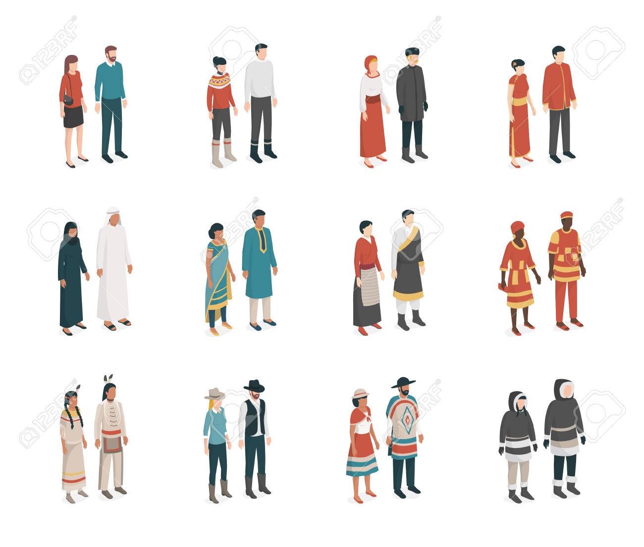 Des gens du monde entier avec des costumes traditionnels, un concept de communauté et de diversité
