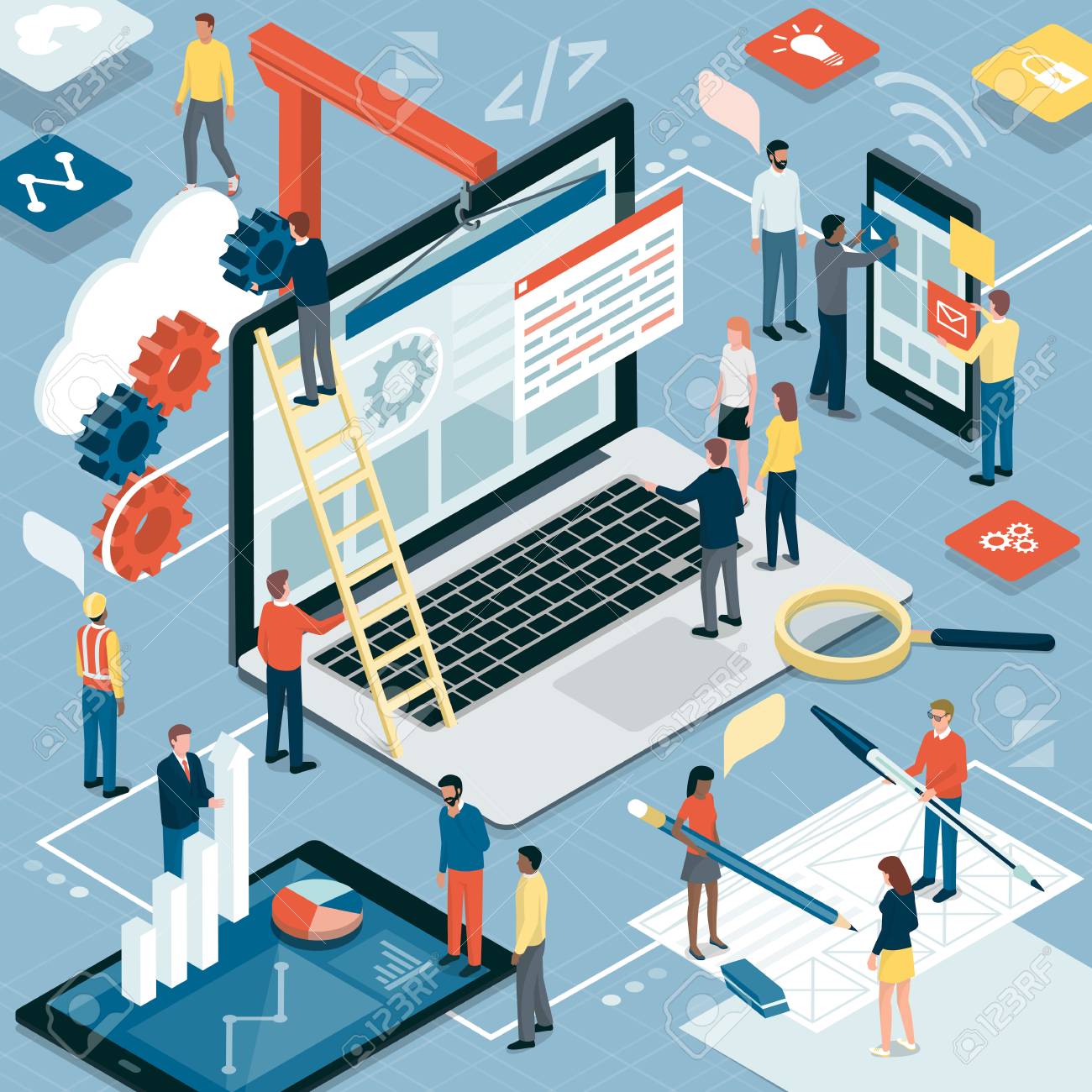 Creative team at work, they are developing a responsive website, apps, marketing plan and graphic design - 96204983 Creative team at work, they are developing a responsive website, apps, marketing plan and graphic design - 96204983