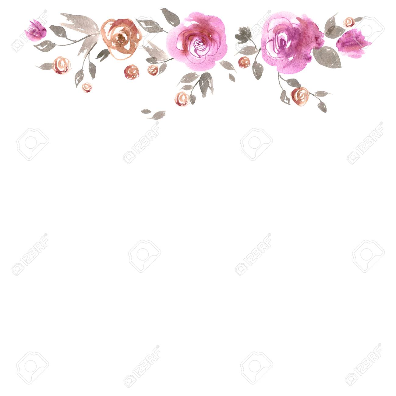 Cute Watercolor Flower Border Background With Pink Roses