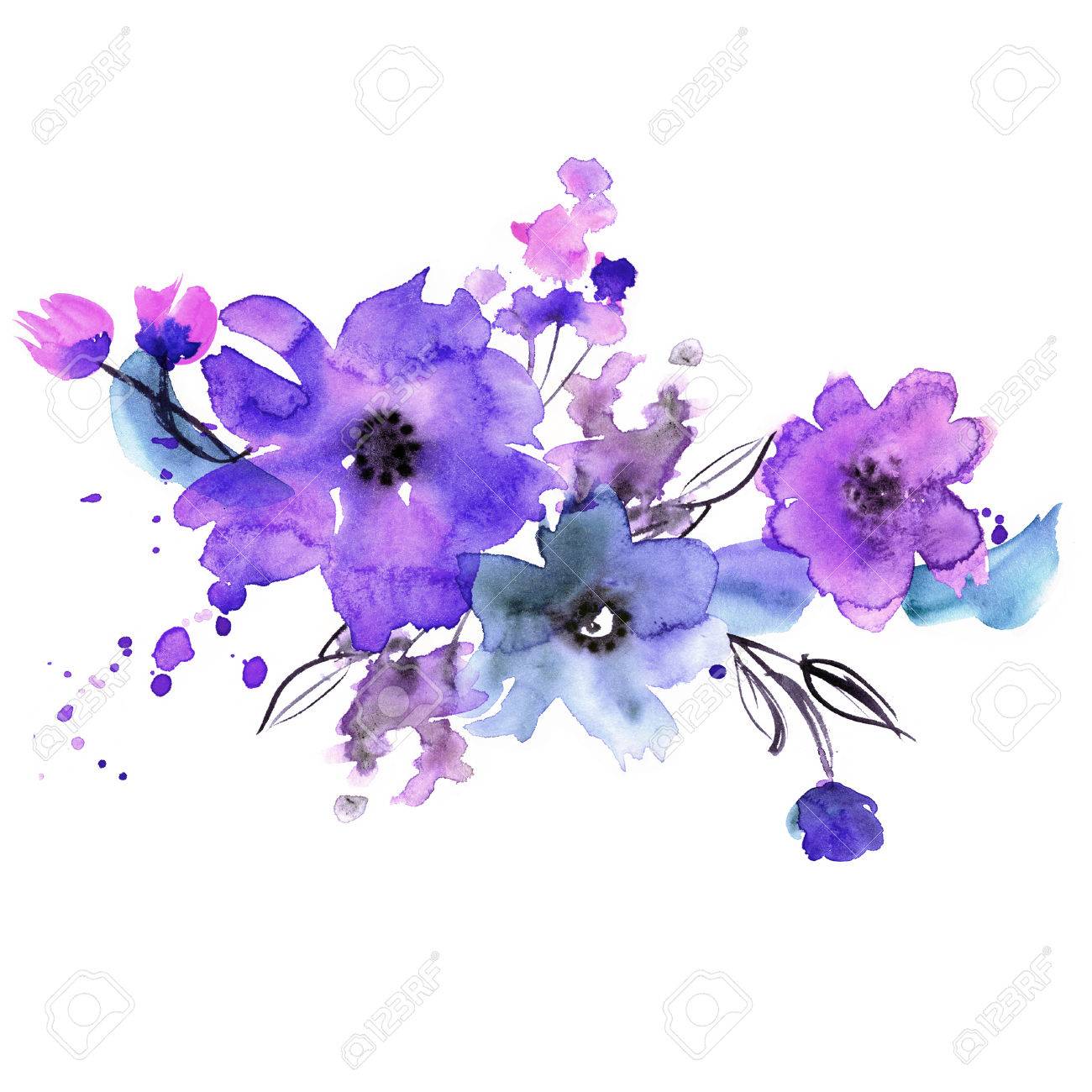 cute watercolor hand painted flowers invitation wedding card