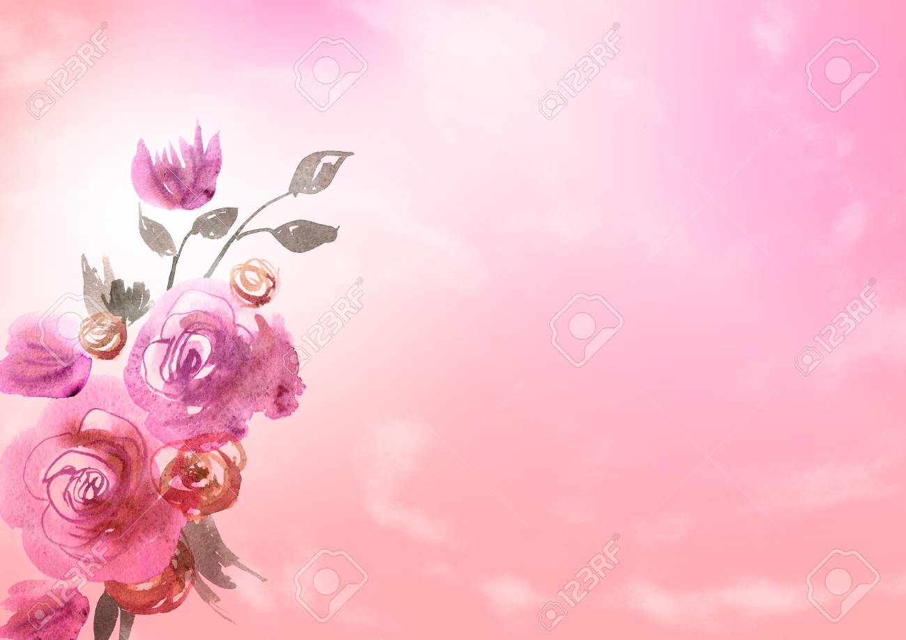floral background with hand painted watercolor flowers roses flower card background