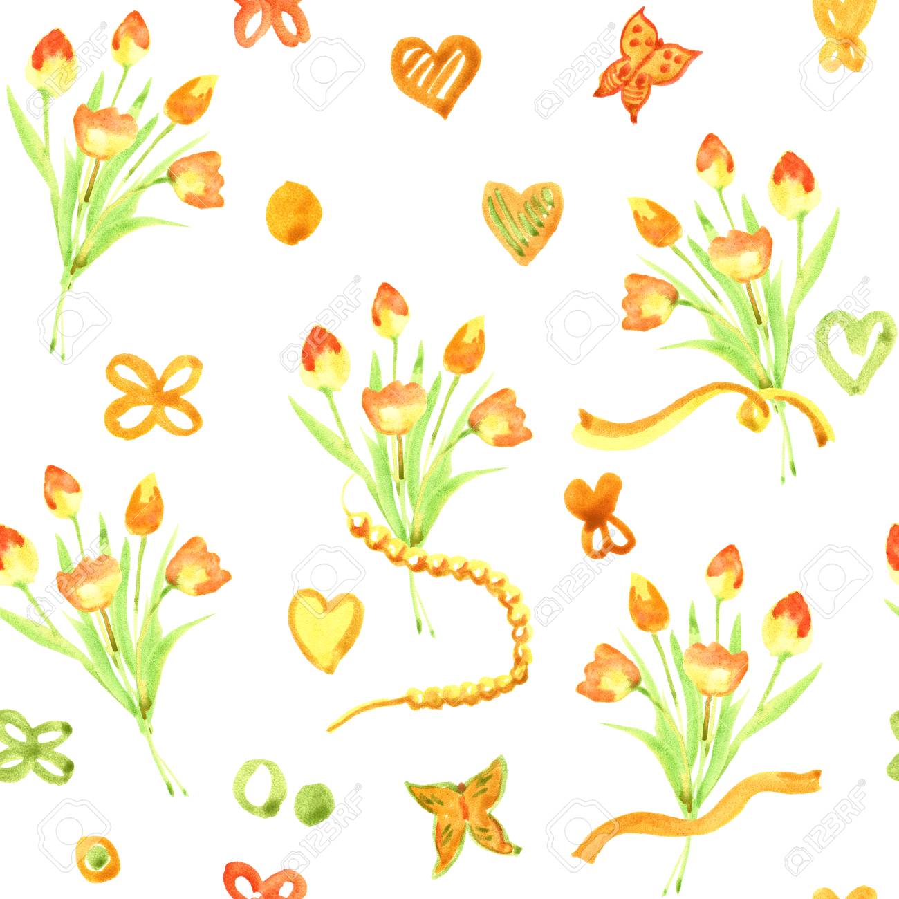 Nahtloses Muster Des Netten Aquarells Hand Gemalt Mit Gelben Tulpen Fruhlingsblumen Lizenzfreie Fotos Bilder Und Stock Fotografie Image