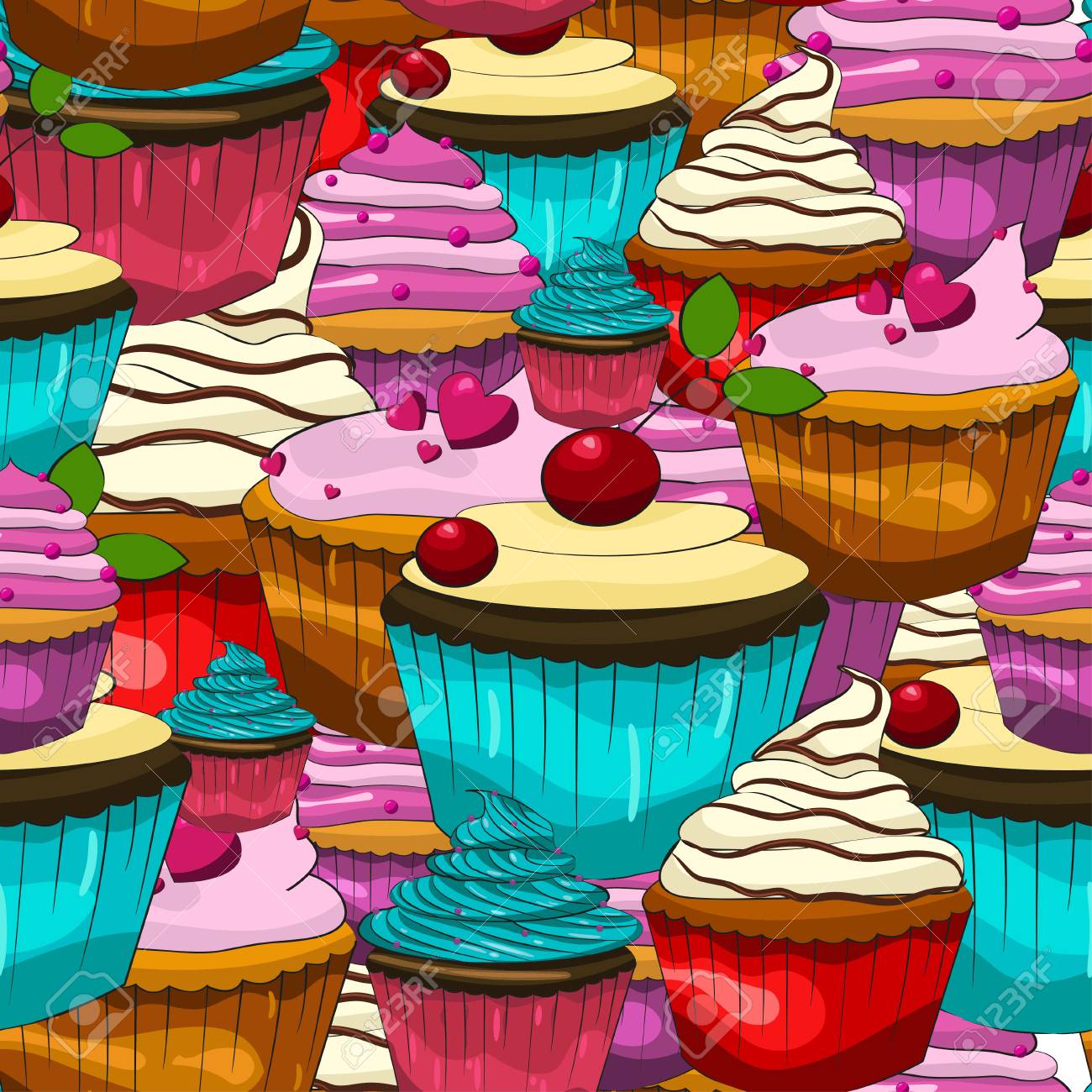 colorful cupcake pattern vector