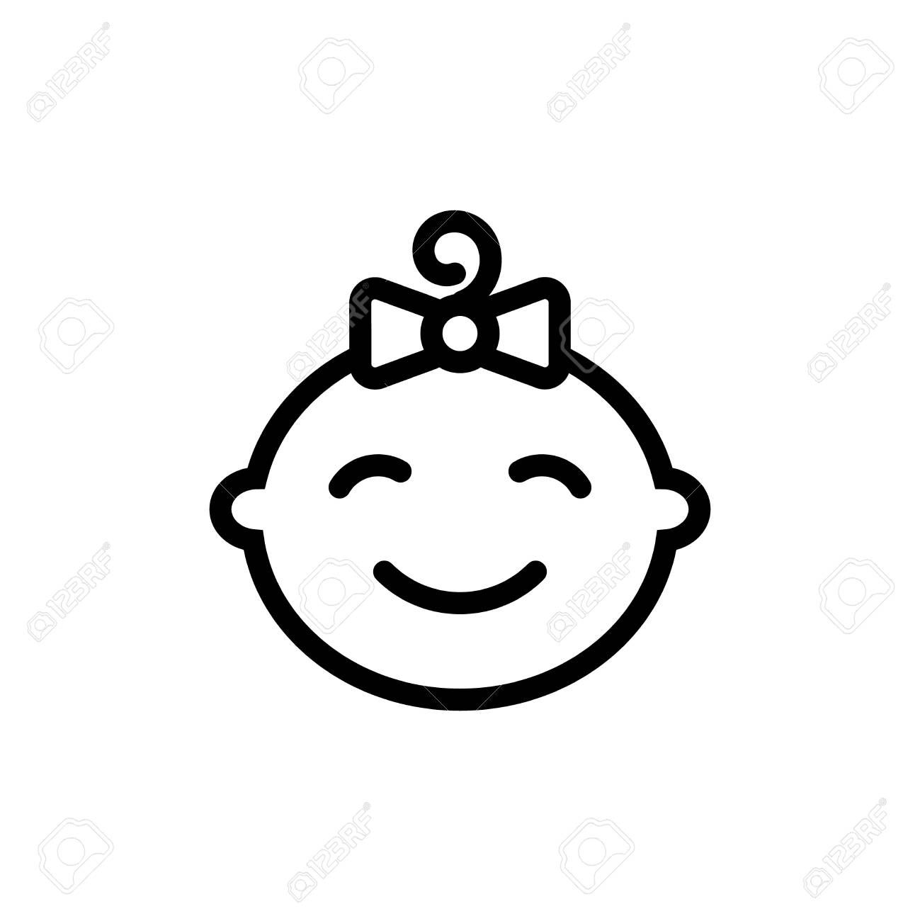 かわいい赤ちゃんの顔の細い線のアイコン アウトライン記号子供サイトやモバイル アプリケーションのデザインの小さな女の子 概要ストローク子供ピクトグラム の写真素材 画像素材 Image