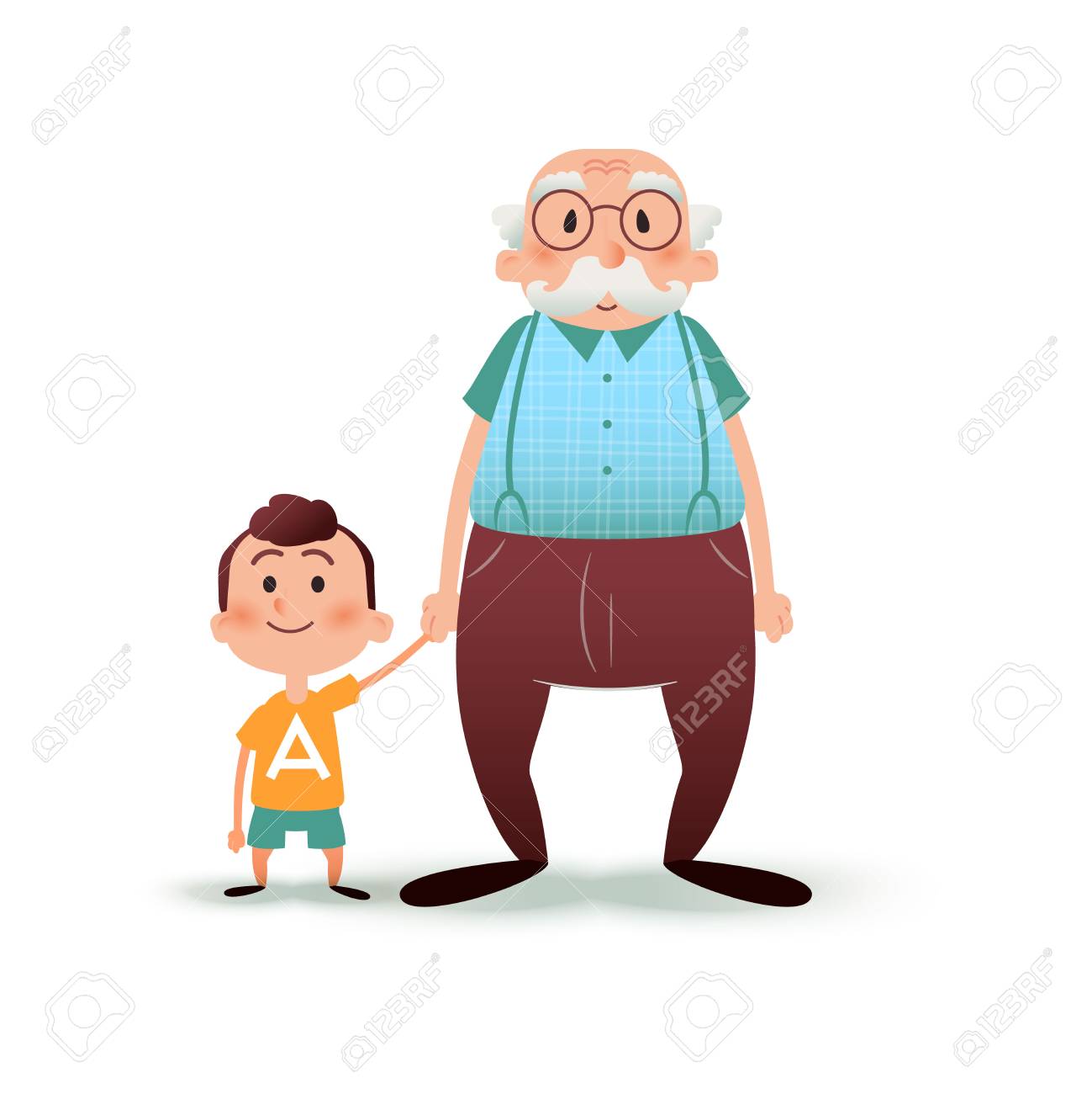 Abuelo Y Nieto Tomados De La Mano. Ilustración De Dibujos ...