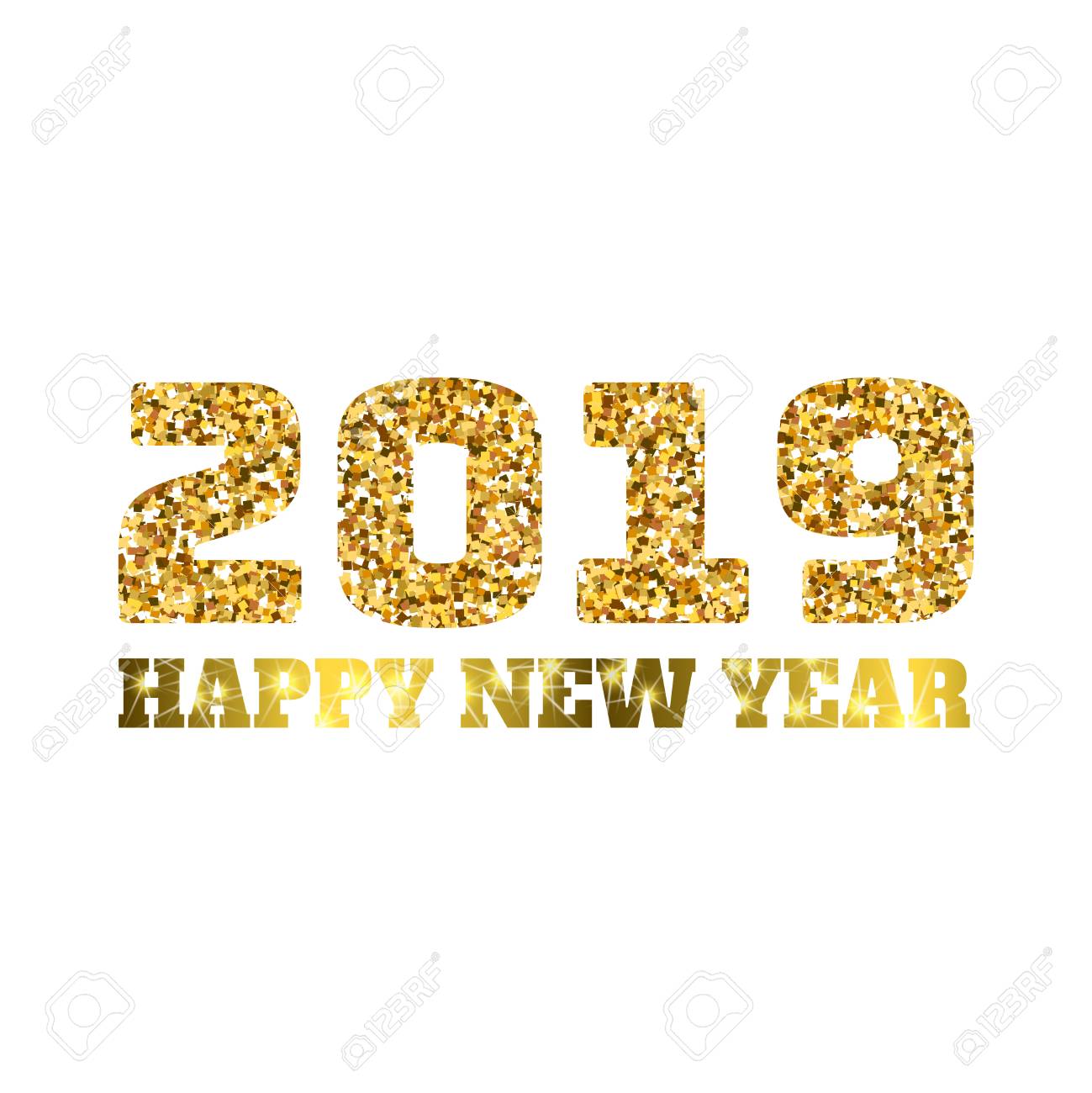 Happy new 2019 year. Gold glitter particles. Shine gloss brilliance sparkles sign. Holidays vector design element for calendar, party invitation, card, poster, banner, web. - 93150410 Happy new 2019 year. Gold glitter particles. Shine gloss brilliance sparkles sign. Holidays vector design element for calendar, party invitation, card, poster, banner, web. - 93150410